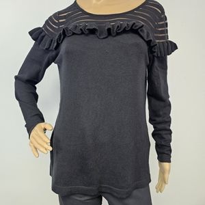 A Moon Sweater Black Ruffle Trimmed Sheer Accent Soft Knit  Sz M Whimsigoth